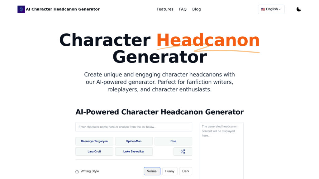 Character Headcanon Generator preview