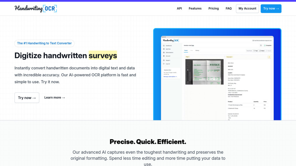 Handwriting OCR preview