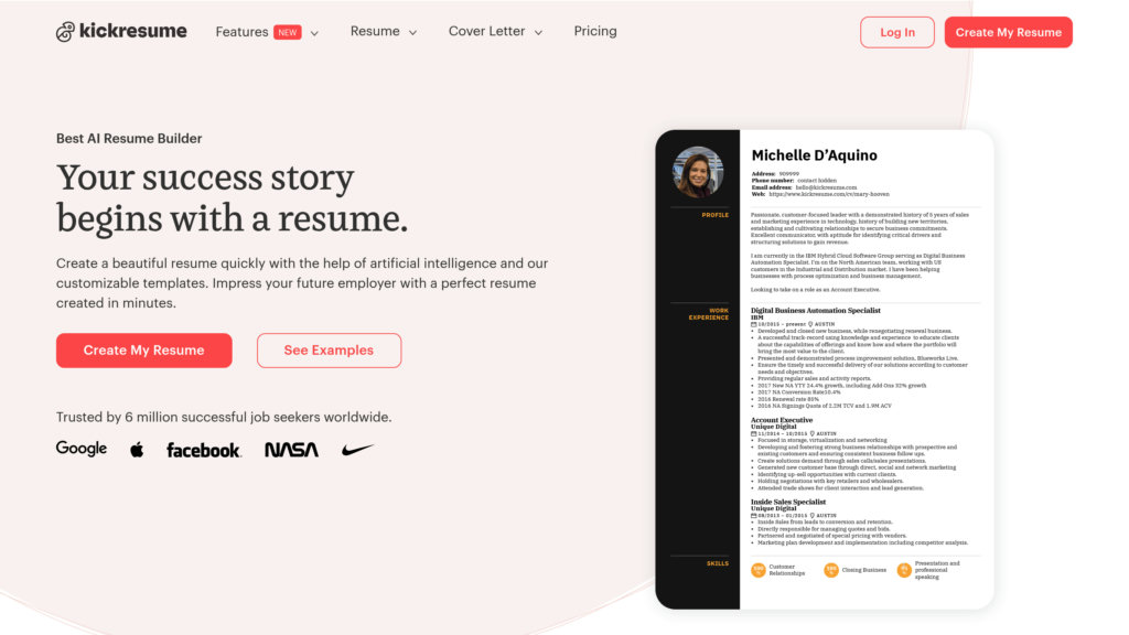 Kickresume preview