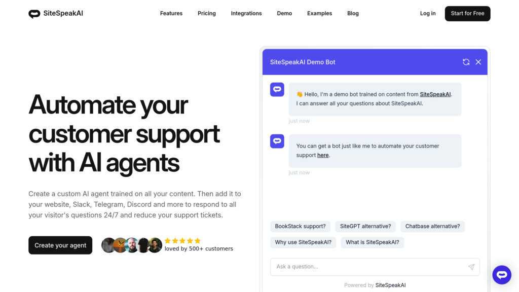 SiteSpeakAI preview
