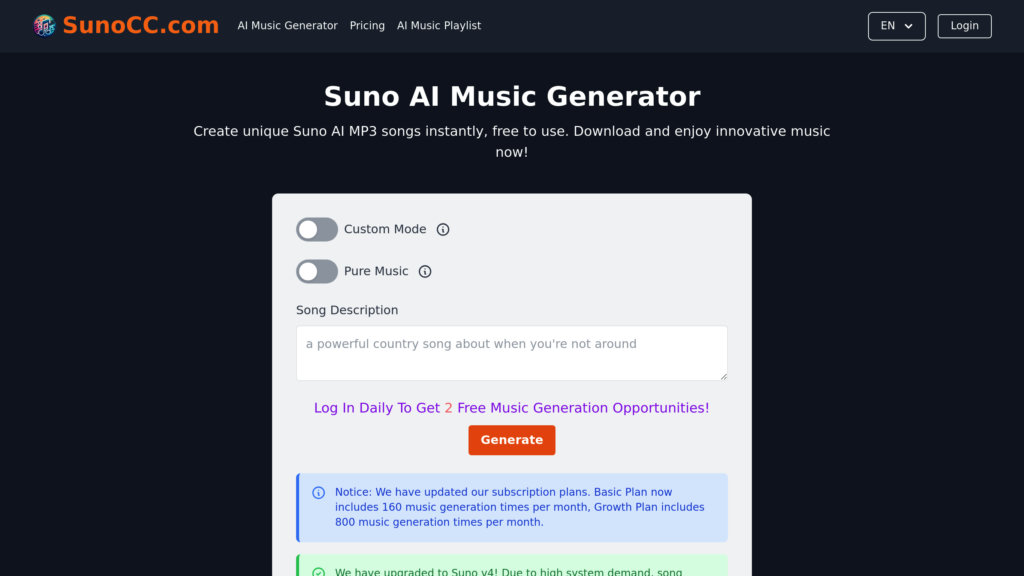 SunoCC AI preview